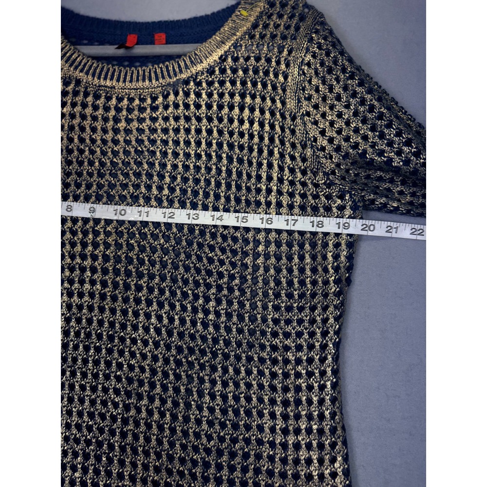 Open‎ Crochet Blue Gold Metallic sweater 5/48 by Saks 5th Avenue Retro Grunge - Picture 3 of 6